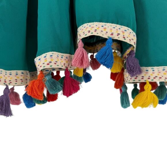 Judith March Dress Size S Green Tassel Trim Mini Length Spaghetti Strap Preppy - Picture 5 of 9